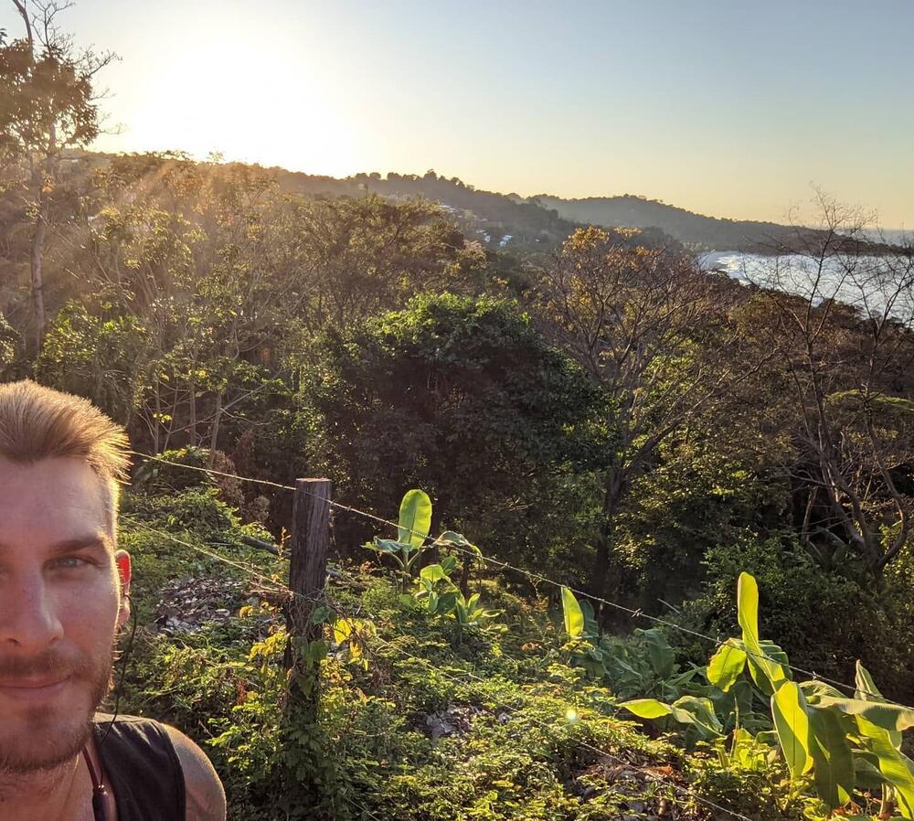 Jason overlooking the Pacific coastline near Manuel Antonio at sunset
